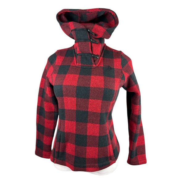The North Face Crescent Buffalo Plaid Fleece Toggle Hooded Pullover Womens Small - Picture 2 of 16